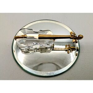Crystal Violin Figurine with Gold Tone Accents and Mirrored Base Miniature
